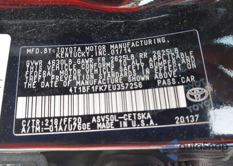 2014 Toyota Camry Se из США, поврежденный, VIN 4T1BF1FK7EU357256